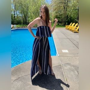 Mixology Robertson & Rodeo Blue & white strapless, pinstripe jumpsuit